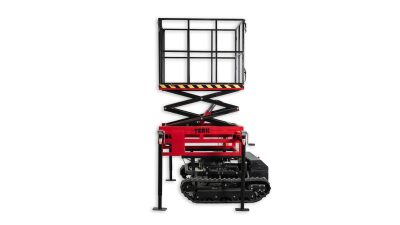 T-LIFT prednji pogled, podignuta radna platforma